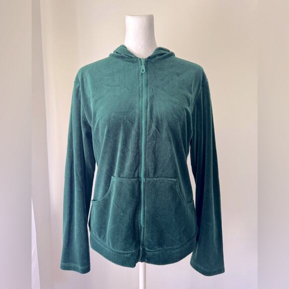 Vintage Y2K I&H Fashion Dark Teal Full Zip Hooded Lightweight Sweatshirt - Picture 1 of 6